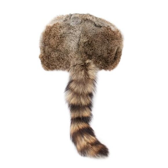Real Rabbit Fur Winter Hat with Raccoon Tail Unisex Retro Cozy main image 6